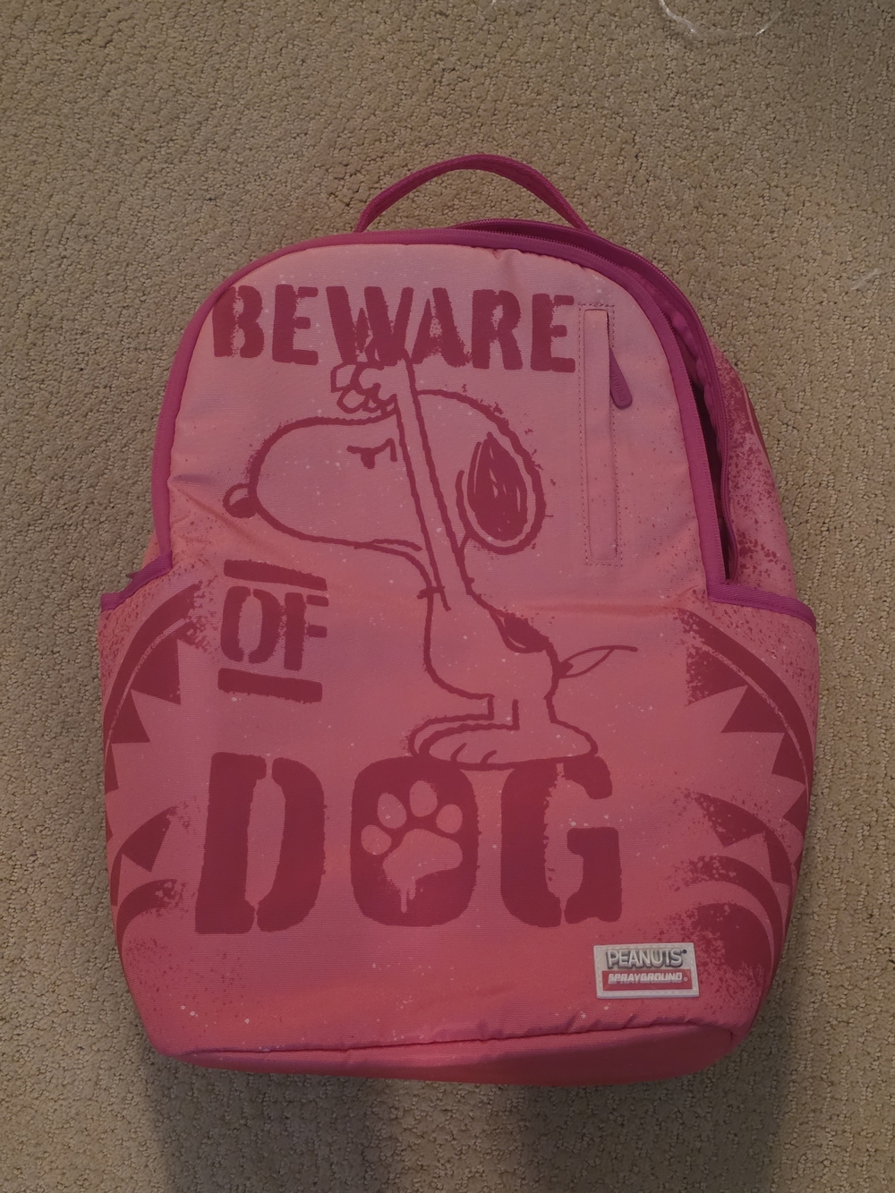 Peanuts Pink Snoopy Beware of Dog Pet Backpack